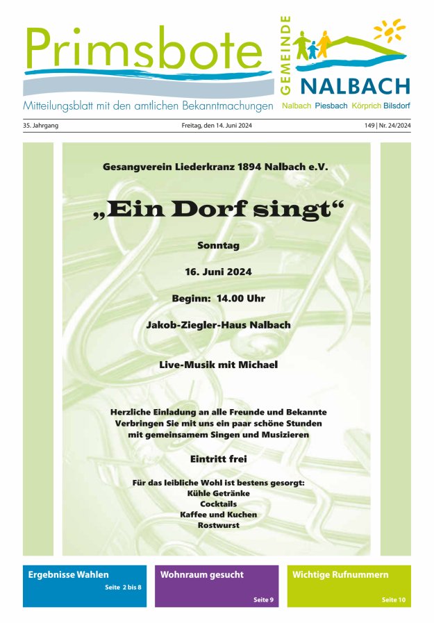 Primsbote Gemeinde Nalbach Titelblatt 24/2024
