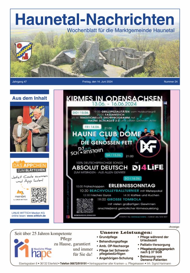 Haunetal-Nachrichten Titelblatt 24/2024