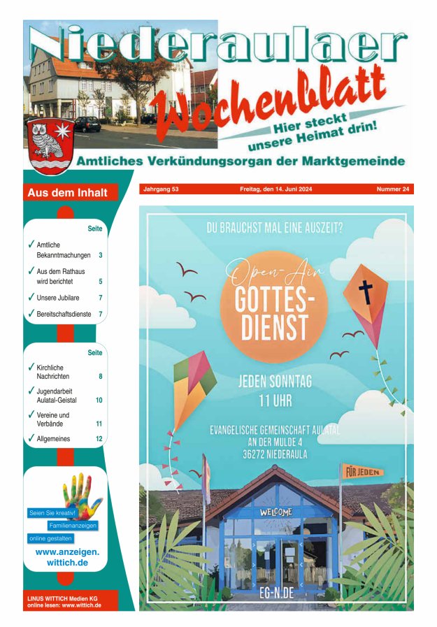 Niederaulaer Wochenblatt Titelblatt 24/2024