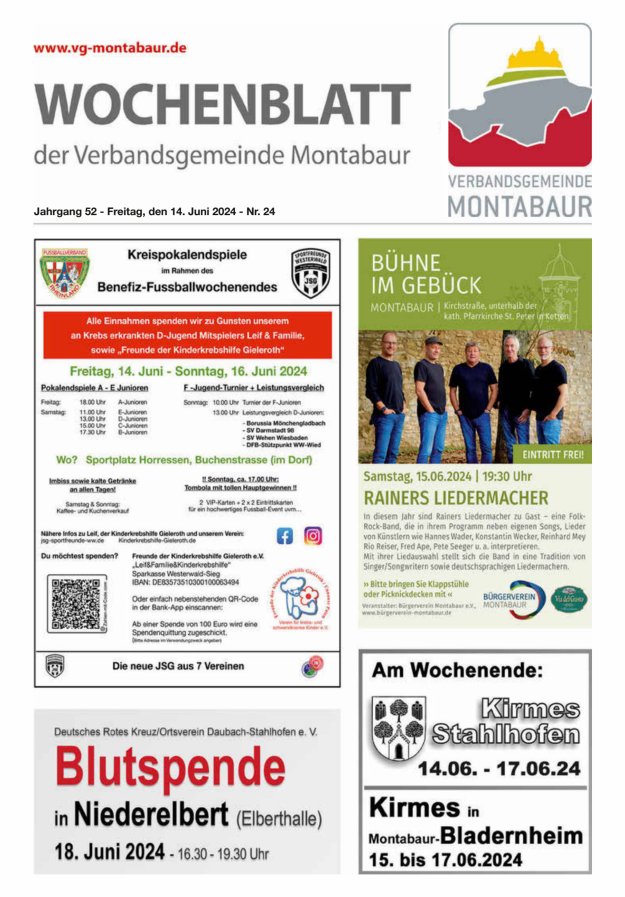 Wochenblatt der Verbandsgemeinde Montabaur Titelblatt 24/2024