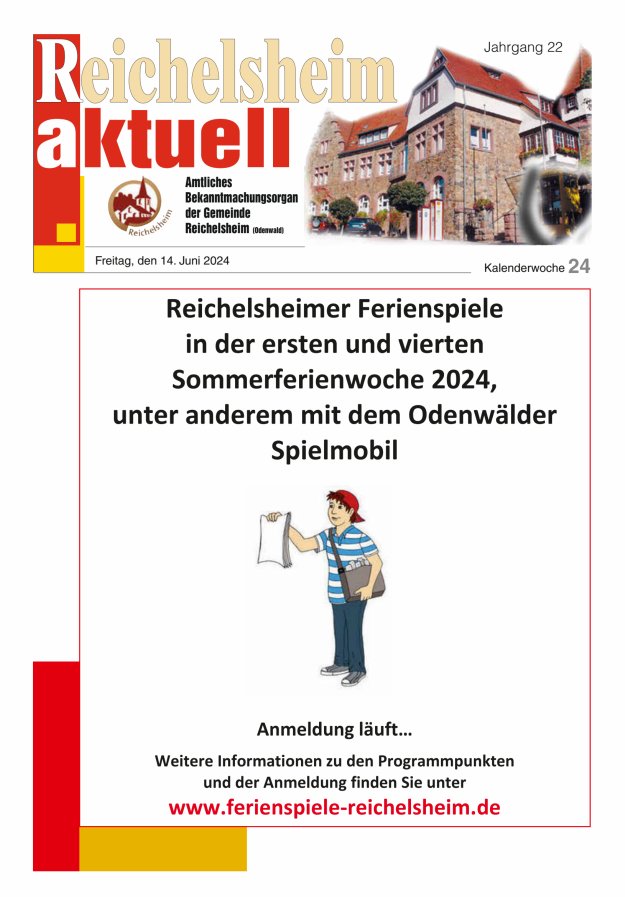 Reichelsheim aktuell - Amtsblatt der Gemeinde Reichelsheim(Odenwald) Titelblatt 24/2024