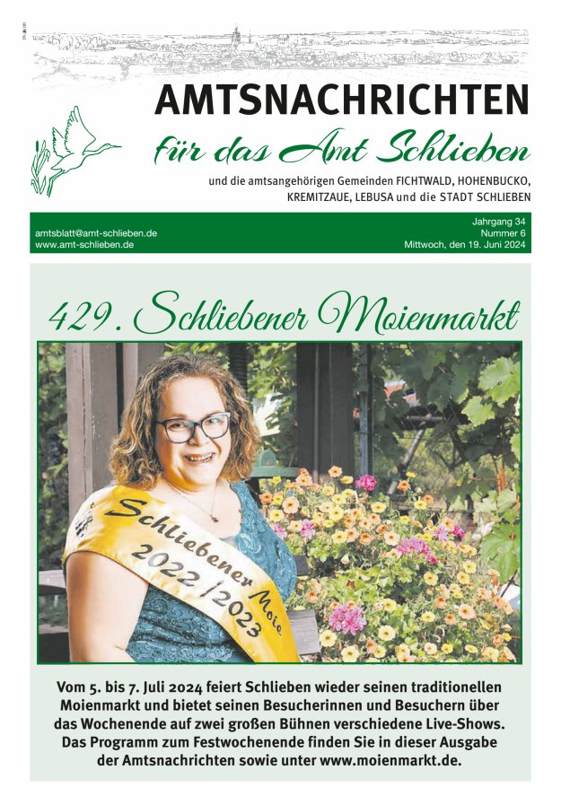 Amtsnachrichten – Amtsblatt für das Amt Schlieben und die amtsangehörigen Gemeinden Titelblatt 06/2024