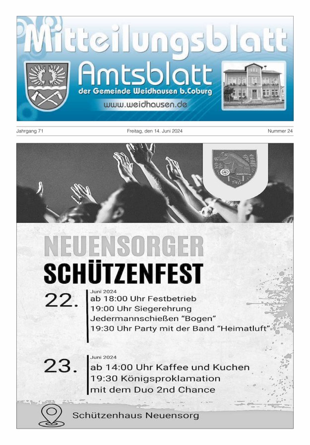 Mitteilungsblatt - Amtsblatt der Gemeinde Weidhausen b Coburg Titelblatt 24/2024