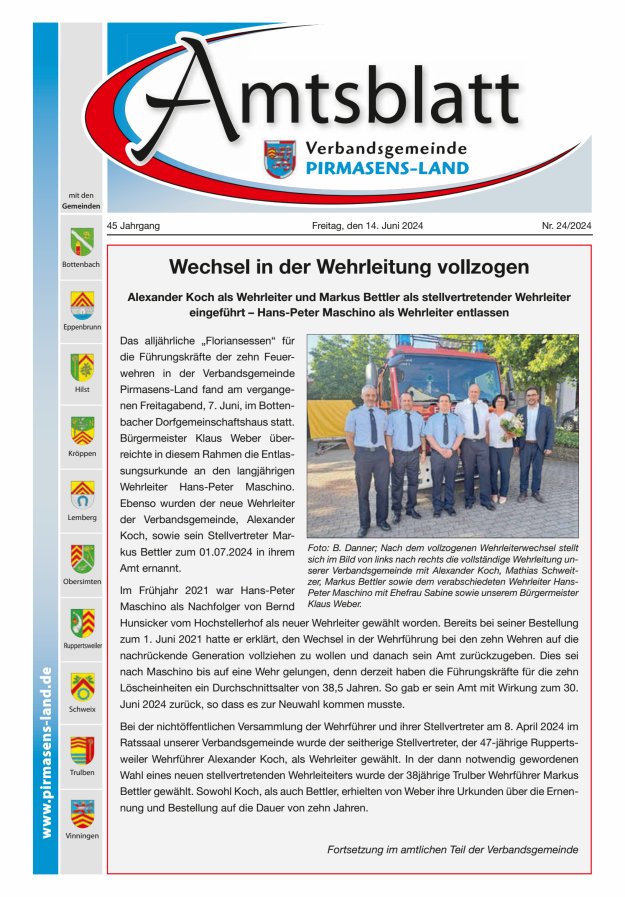 Amtsblatt VG Pirmasens-Land Titelblatt 24/2024