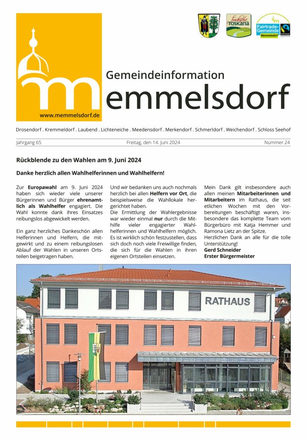Mitteilungsblatt der Gemeinde Memmelsdorf Titelblatt 24/2024