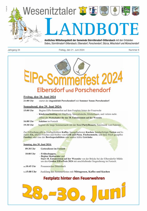 Wesenitztaler Landbote – Amtliches Mitteilungsblatt der Gemeinde Dürrröhrsdorf-Dittersbach Titelblatt 06/2024