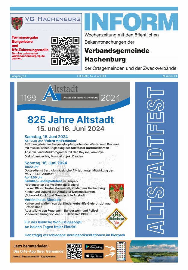 INFORM - Wochenzeitung der Verbandsgemeinde Hachenburg Titelblatt 24/2024