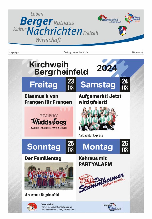 Berger Nachrichten, Bergrheinfeld Titelblatt 24/2024