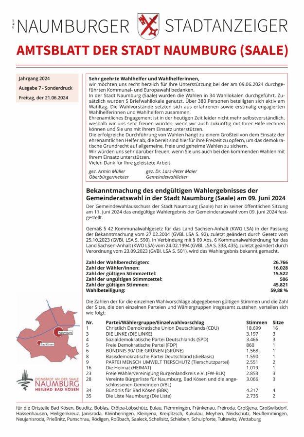 Amtsblatt der Stadt Naumburg (Saale) Titelblatt 07/2024