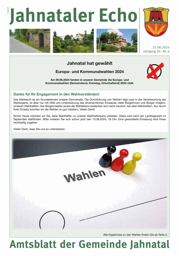 Jahnataler Echo - Amtsblatt der Gemeinde Jahnatal Titelblatt 06/2024