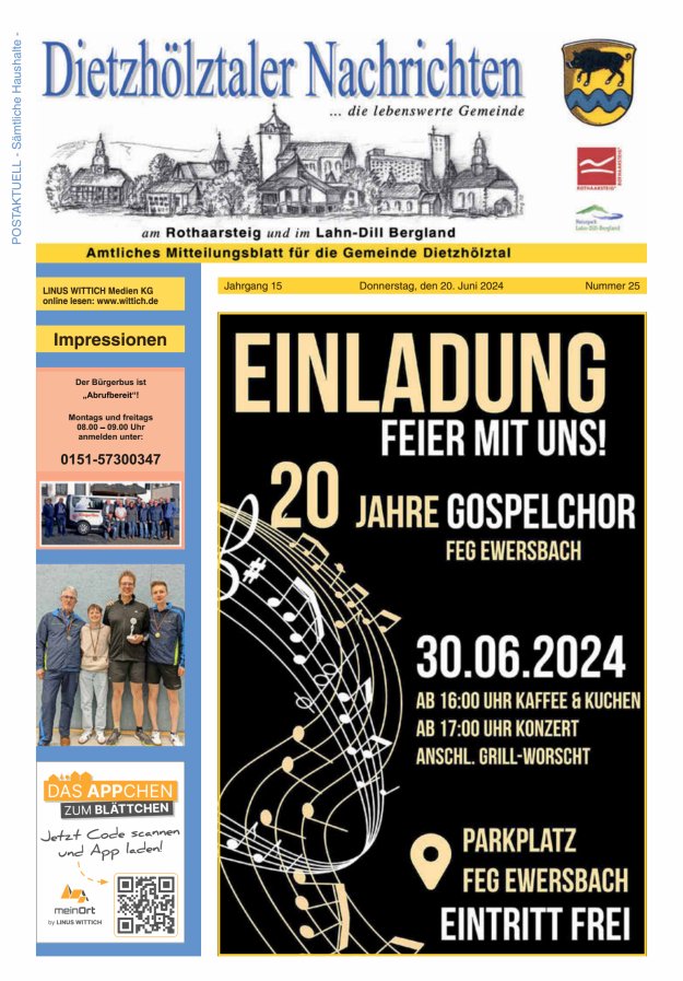 Dietzhölztaler Nachrichten Titelblatt 25/2024
