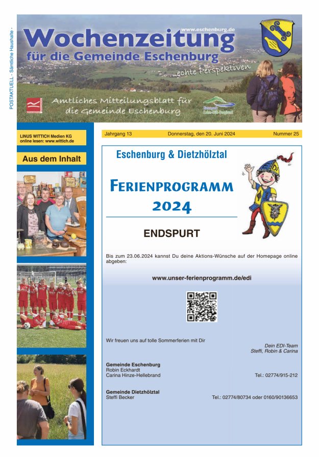 Wochenzeitung für die Gemeinde Eschenburg Titelblatt 25/2024
