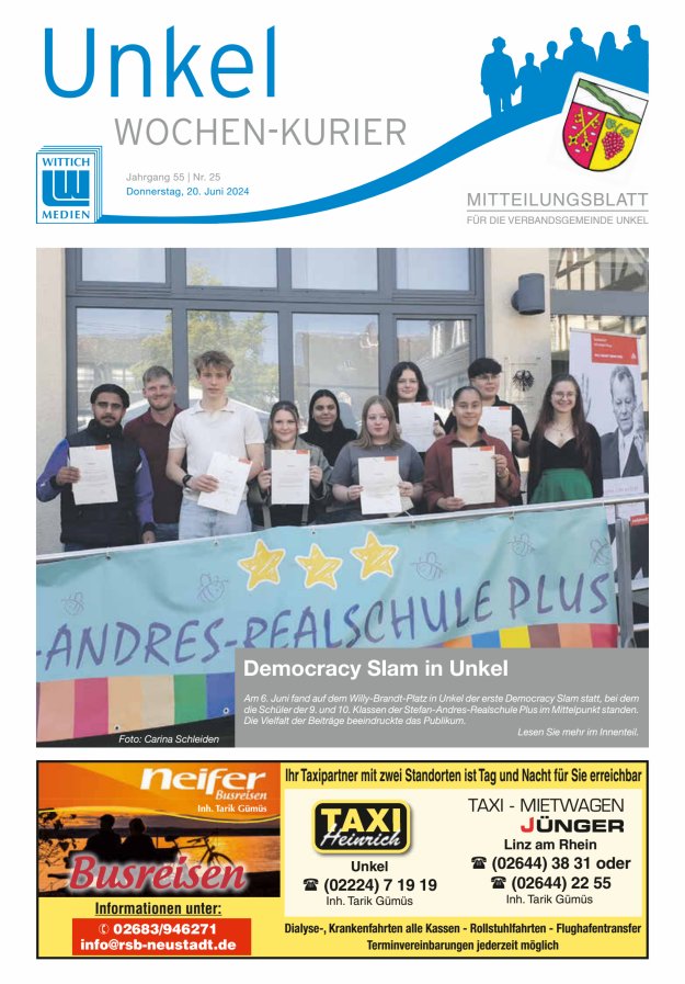 Wochen-Kurier Verbandsgemeinde Unkel Titelblatt 25/2024