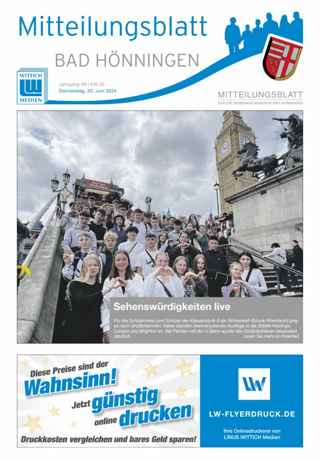 Mitteilungsblatt für den Bereich der Verbandsgemeinde Bad Hönningen Titelblatt 25/2024