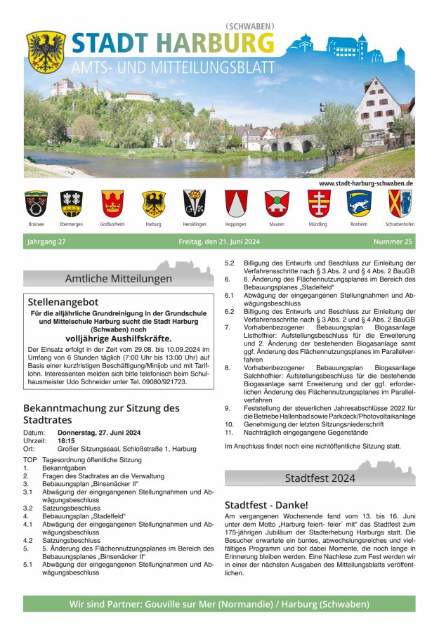 Amts- und Mitteilungsblatt der Stadt Harburg Titelblatt 25/2024