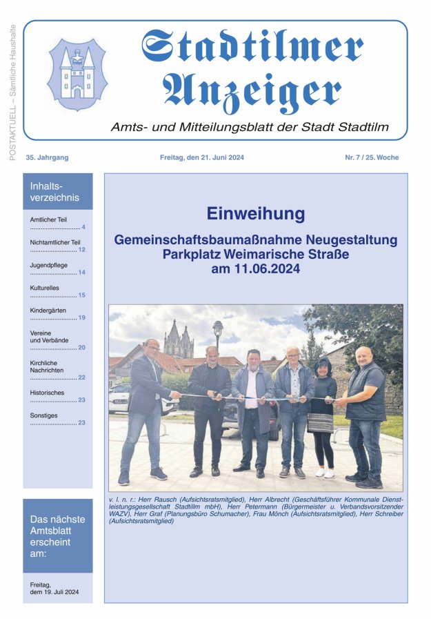 Stadtilmer Anzeiger Titelblatt 07/2024