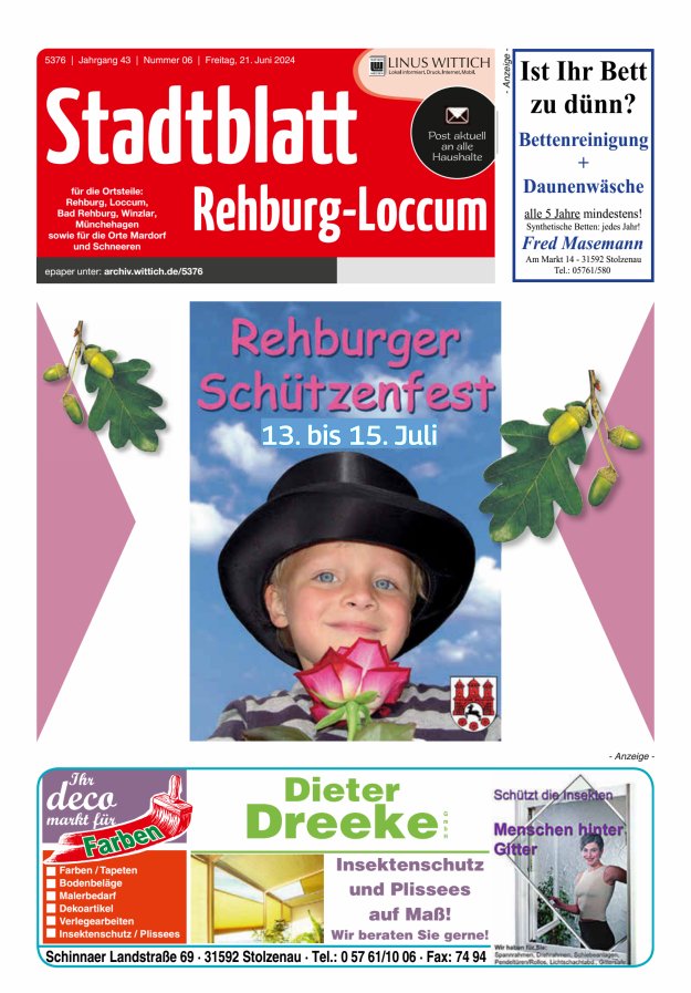 Stadtblatt Rehburg-Loccum Titelblatt 06/2024