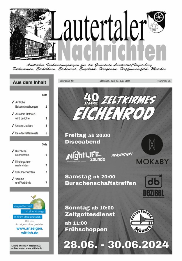 Lautertaler Nachrichten Titelblatt 25/2024