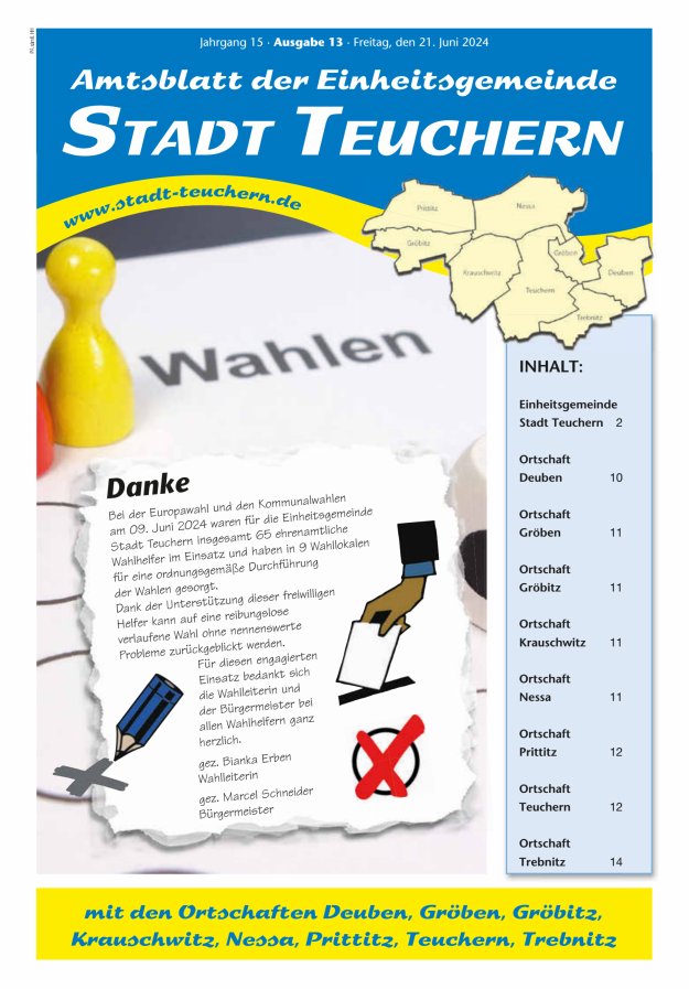 Amtsblatt der Einheitsgemeinde Stadt Teuchern Titelblatt 13/2024