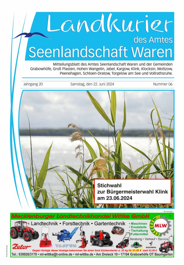 Landkurier des Amtes Seenlandschaft Waren Titelblatt 06/2024