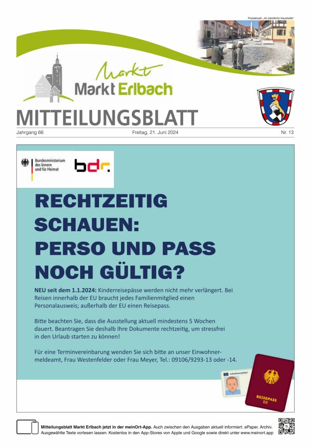 Mitteilungsblatt Markt Erlbach Titelblatt 13/2024