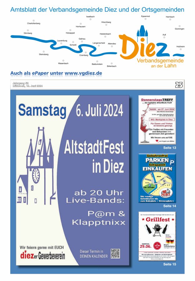 Mitteilungsblatt der Verbandsgemeinde Diez und der Ortsgemeinden Titelblatt 25/2024