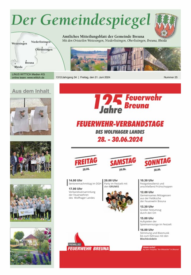 Der Gemeindespiegel (Breuna) Titelblatt 25/2024