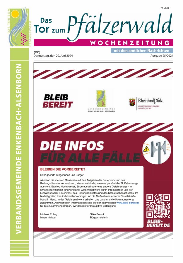 Das Tor zum Pfälzer Wald - VG Enkenbach-Alsenborn Titelblatt 25/2024