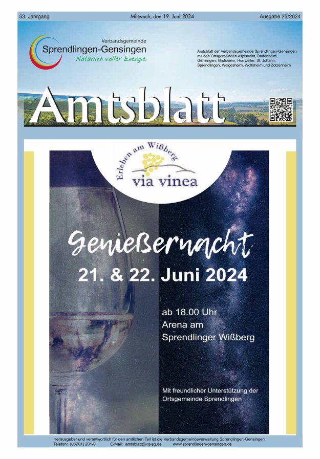Amtsblatt VG Sprendlingen-Gensingen Titelblatt 25/2024