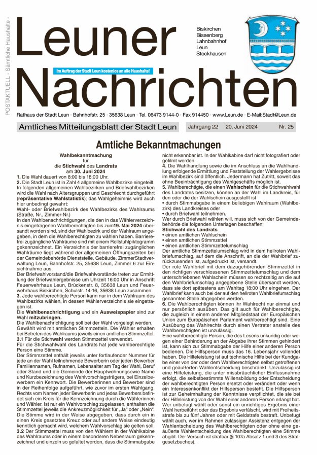 Leuner Nachrichten Titelblatt 25/2024