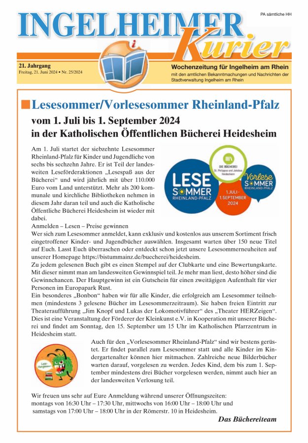 Ingelheimer Kurier Titelblatt 25/2024