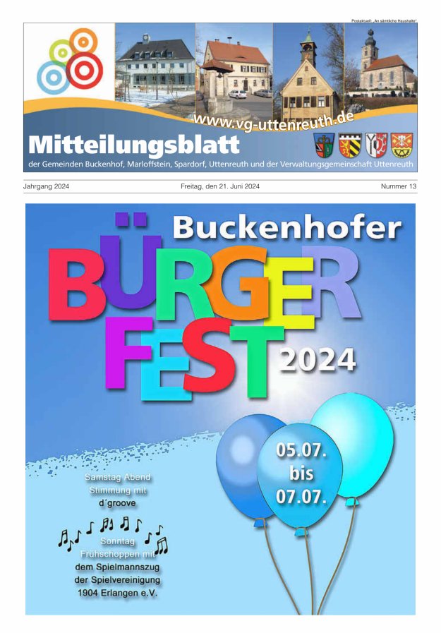 Mitteilungsblatt der Verwaltungsgemeinschaft Uttenreuth Titelblatt 13/2024