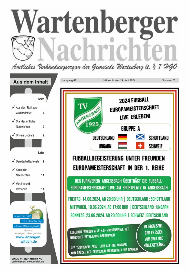Wartenberger Nachrichten Titelblatt 25/2024