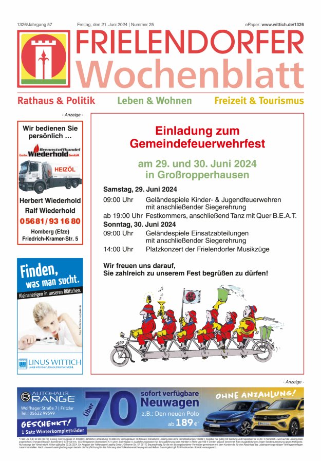 Frielendorfer Wochenblatt Titelblatt 25/2024