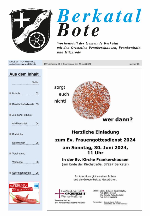 Berkatal Bote Titelblatt 25/2024