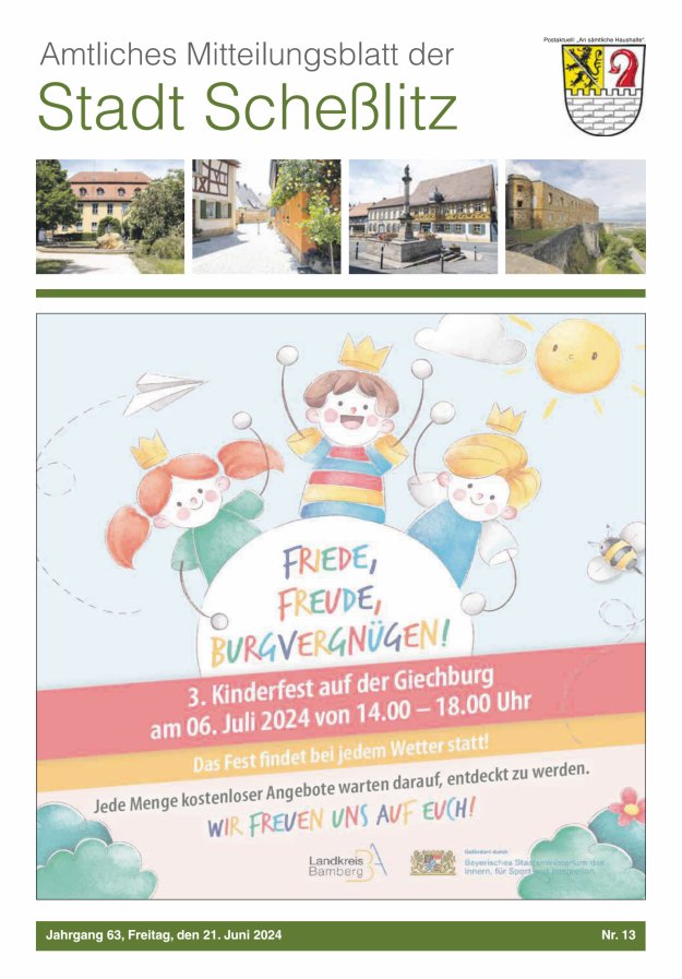 Scheßlitzer Anzeiger - Amtliches Mitteilungsblatt der Stadt Scheßlitz Titelblatt 13/2024