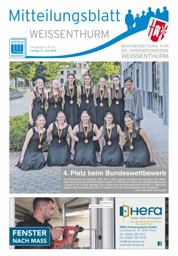Mitteilungsblatt für den Bereich der Verbandsgemeinde Weißenthurm Titelblatt 25/2024