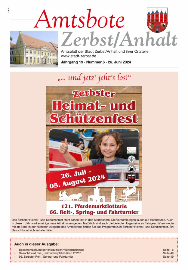 Amtsbote Zerbst/Anhalt – Amtsblatt der Stadt Zerbst/Anhalt und ihrer Ortsteile Titelblatt 06/2024