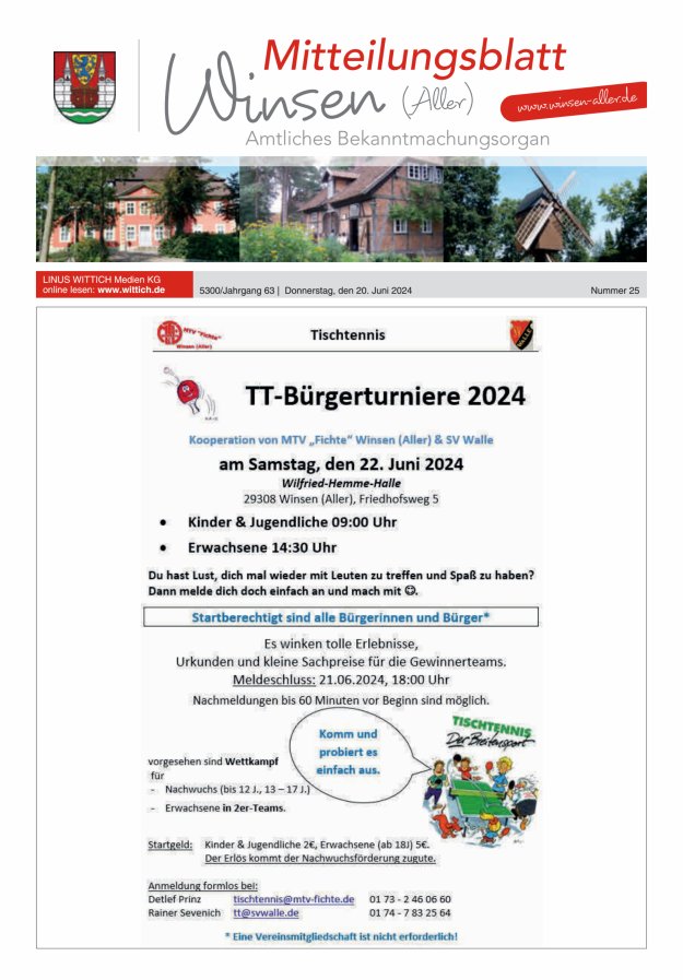 Mitteilungsblatt der Gemeinde Winsen Titelblatt 25/2024