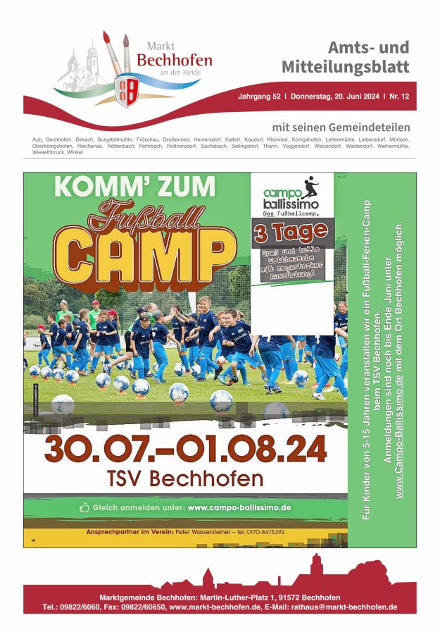 Amts- und Mitteilungsblatt für den Markt Bechhofen Titelblatt 12/2024