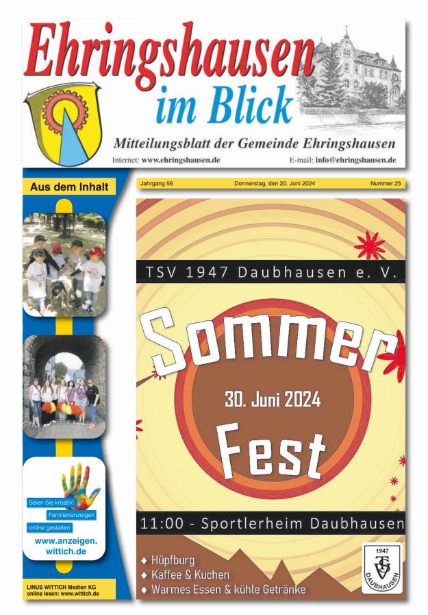 Mitteilungsblatt der Gemeinde Ehringshausen Titelblatt 25/2024