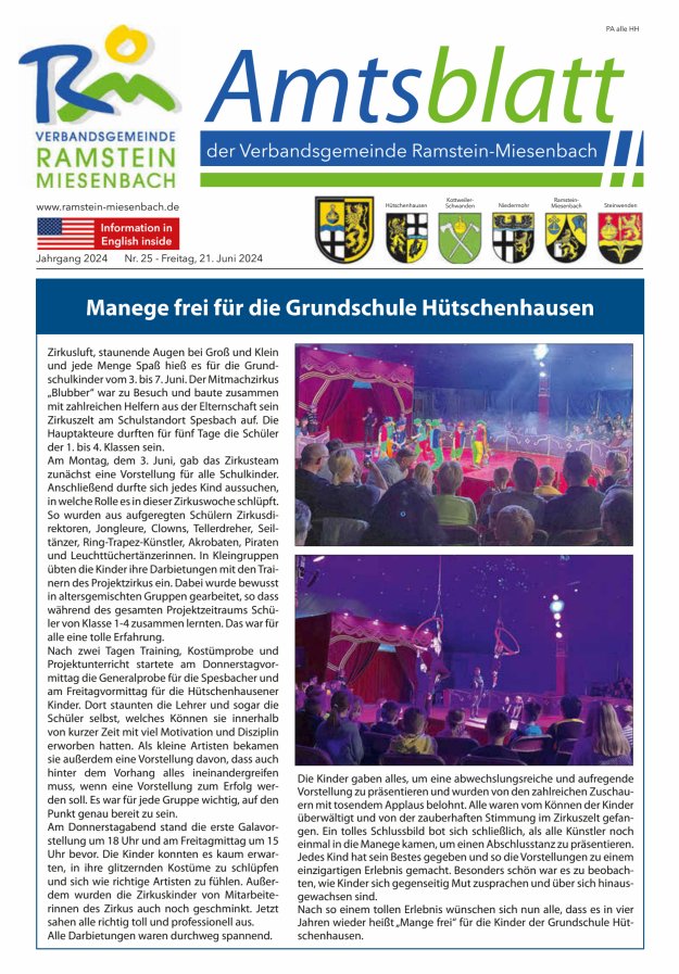 Amtsblatt VG Ramstein-Miesenbach Titelblatt 25/2024