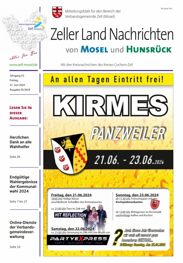 Zeller Land Nachrichten Titelblatt 25/2024