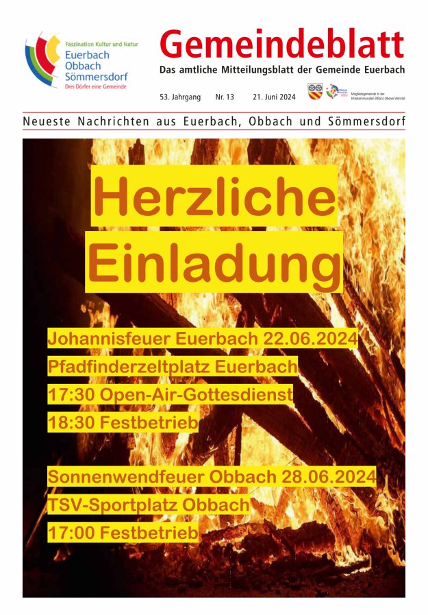 Gemeindeblatt der Gemeinde Euerbach Titelblatt 13/2024