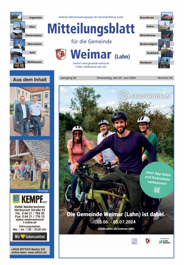 Mitteilungsblatt für die Gemeinde Weimar Titelblatt 25/2024