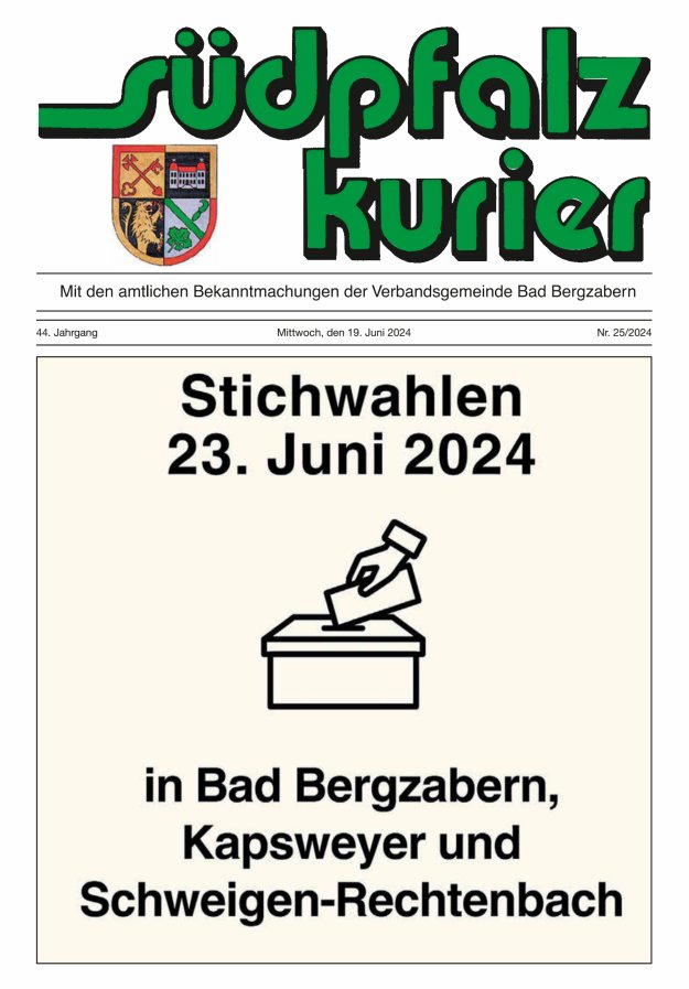 Südpfalz Kurier - VG Bad Bergzabern Titelblatt 25/2024
