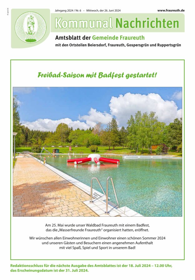 Kommunal-Nachrichten der Gemeinde Fraureuth Titelblatt 06/2024
