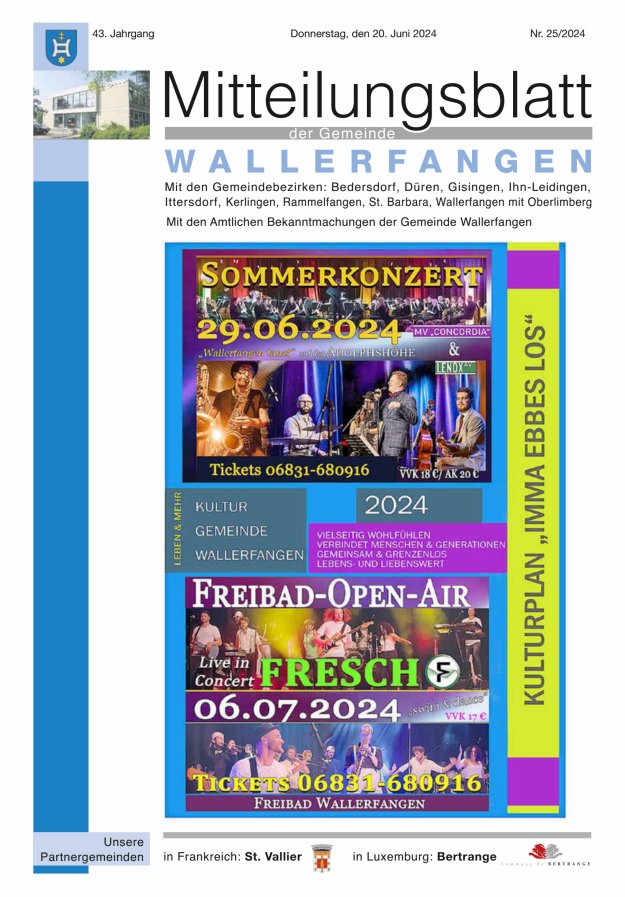 Mitteilungsblatt Gemeinde Wallerfangen Titelblatt 25/2024