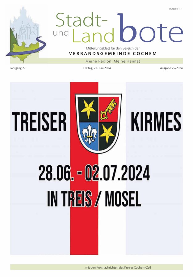 Stadt- und Landbote VG Cochem Titelblatt 25/2024