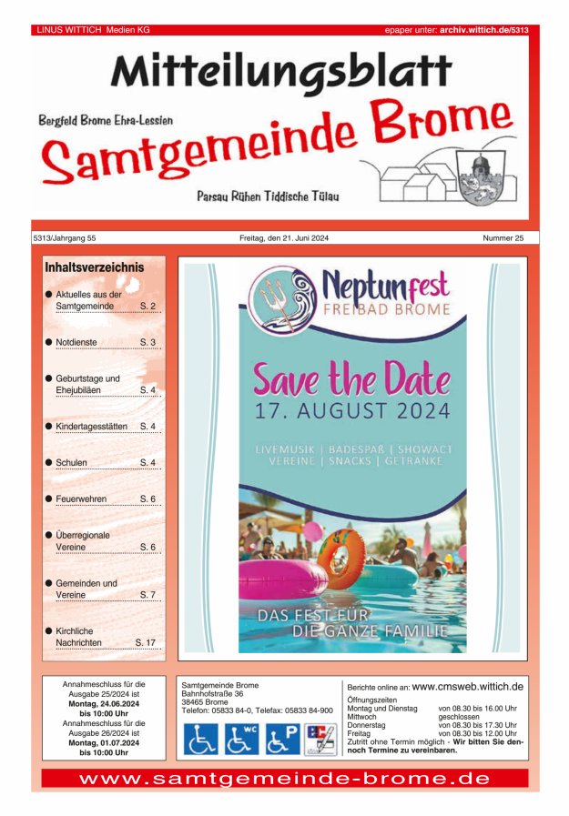 Mitteilungsblatt der Samtgemeinde Brome Titelblatt 25/2024